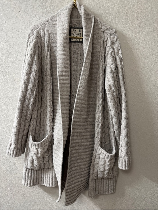 stay cozy Sweaters - Stay Cozy Sleep Sense Chunky Cable Knit Open Front Cardigan - Light Heather Gray